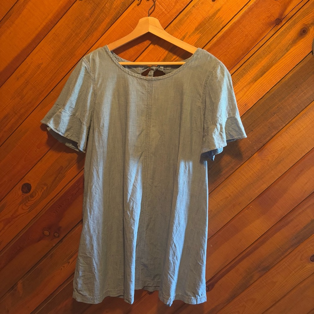 Madewell 100% cotton light Blue Denim mini Dress with ties in back - Picture 2 of 7